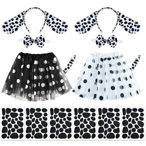1595 14 Pieces Dalmatian Costume Set Spotted Dog Ear Headband,